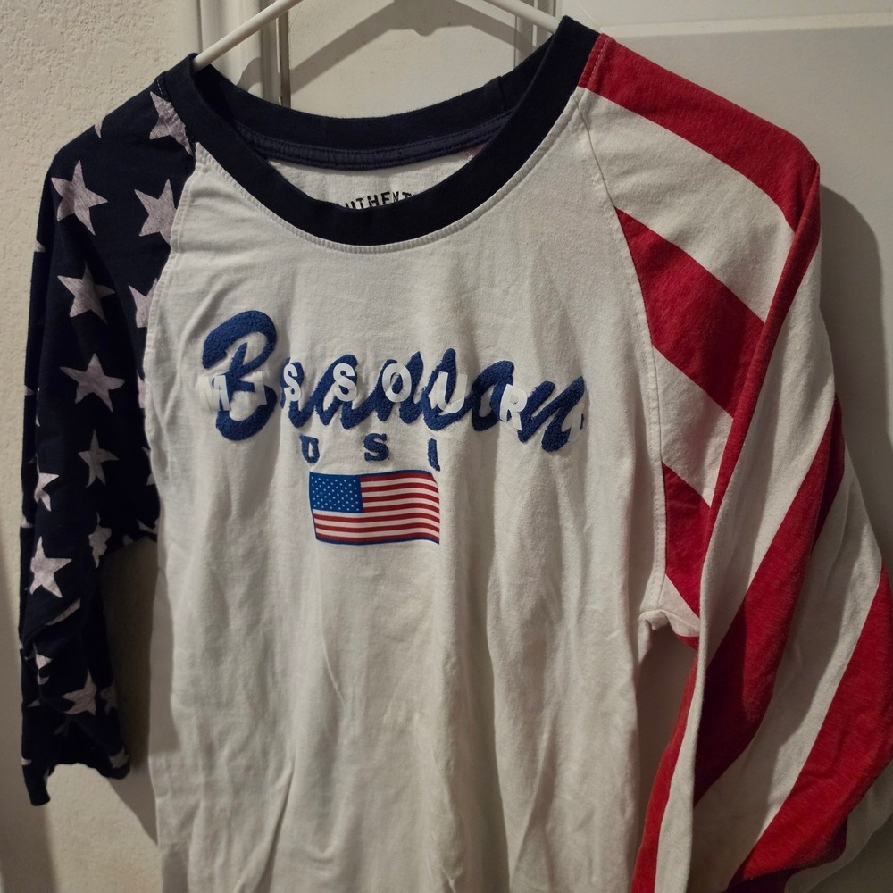 Pacific Surf Branson USA Patriotic Raglan Baseball Tee Stars Stripes Medium